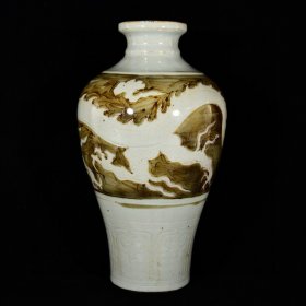 元末明初朱元璋洪武年制褐彩云龙纹火漆印观音尊梅瓶 高35.8径21厘米2