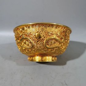 鎏金双龙戏珠铜碗