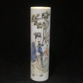 珍藏 瓷手绘粉彩人物香筒，画工精细，品相完好。 高11.5cm，口径3cm