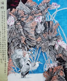 花鸟画，丈二斗方，写意画法，皴法点染，纯手绘，假一赔百万，带老师和画的合影，任何尺寸老师都可以定制，带收藏证书，这个链接里面一共有4幅构图，大家可以选选看喜欢那副，可以让老师现画，山东省美协李春霖老师原创大作，老师的花鸟画的不亚于中美协老师，实际画的比照片拍出来要漂亮的多，笔法苍劲有力，鸟和叶子画的很逼真，行云流水，整幅构图非常饱满，大气，颜色的渲染恰到好处。2米×1.8米的，丈二斗方！