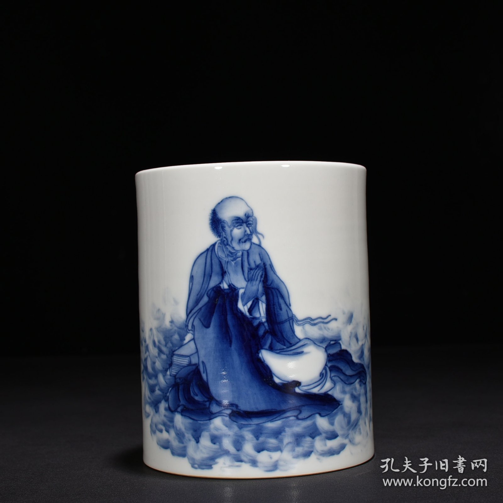 旧藏 民国竹溪道人王步青花罗汉纹笔筒三 15*12厘米