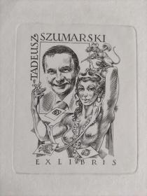 戴莫～世界名人波兰铜版雕刻大师Tadeusz Szumarski版画藏书票原作