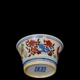 明成化斗彩红胎马蹄杯鸡缸杯 4.8/8.5厘米