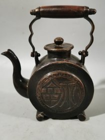 纯铜提梁酒壶茶壶摆件收藏古玩杂项 重约680克