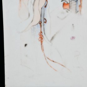 民国骆虎牛羊绘粉彩仕女图瓷板画 高39.6宽18.2厘米2