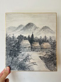 543日本卡纸色纸画，回流老字画。纯手绘，写意国画，水墨画。色纸。山水