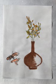 纯手绘国画《兰花与灵芝》，品相如图，可直接下单