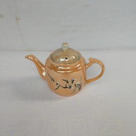 六十年代黄彩茶壶手绘梅花瓷壶泡茶酌酒壶