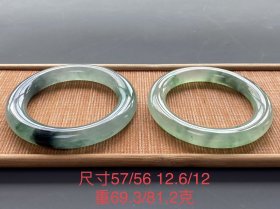 老翡翠龙石种飘花翡翠手镯一对 口径57/56mm 重69.3/81.2克