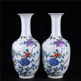 清雍正斗彩花卉纹观音对瓶古董古玩古瓷器文玩艺术收藏品
