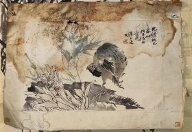 光绪纪元春仲。伯年任颐写于沪上。。任伯年1875年作品。。有水渍。有撕。