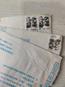 中国邮政实寄封两个，贴有四枚4分的江苏民居邮票