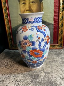 色锅岛名家虎仙作 伊万里大花瓶赏瓶y
