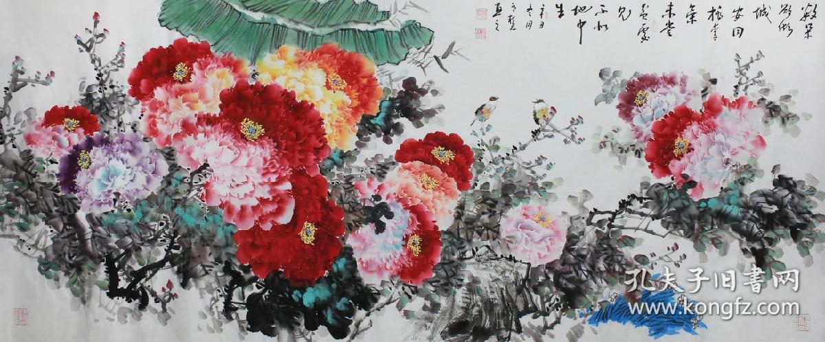 高慧 ，可合影，中国工笔画会员
名称：富贵满堂
尺寸：240*96cm
作者：高慧
材质：宣纸
小八尺牡丹
