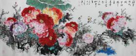 高慧 ，可合影，中国工笔画会员
名称：富贵满堂
尺寸：240*96cm
作者：高慧
材质：宣纸
小八尺牡丹