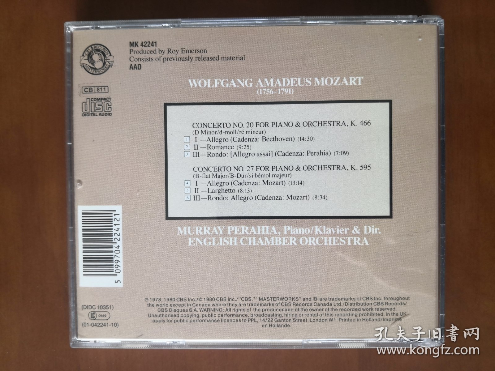佩拉希亚演奏的莫扎特：第二十、二十七钢琴协奏曲 原版CD唱片 包邮