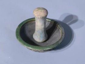 古玩旧藏绿釉瓷药碾子中医文化收藏
