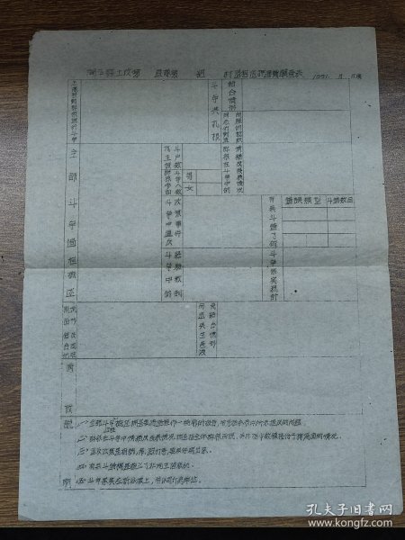 1951年开平县土改第*区队第*组*村退租退押运动调查表（未填写）