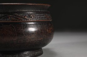 明 铜胎错银丝夔龙纹狮首耳簋式炉