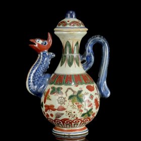 大明万历年制五彩花卉纹凤首酒壶 高27厘米 宽18厘米