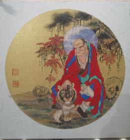 范扬先生国家《罗汉图》小品 两幅 每幅尺寸39x39厘米，卡纸作品，保真。