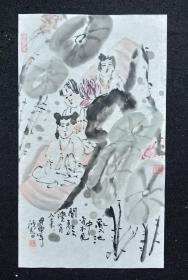 纯手绘、有款人物画.鸿春原创原作.画心尺寸：55*32厘米Y73-37