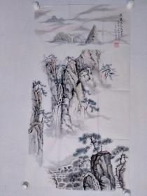 保真书画，老一辈书画家，雪霞山水一幅《鋭蘸鸣泉写云天》纸本画心，尺寸：99*53.5