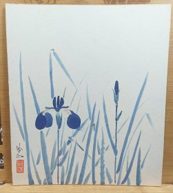 古月庵 严松作品 蓝鸢花 日本精品回流色卡 纯手绘品 长21.5cm宽18Cm，保管品。画功上佳。
