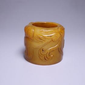 旧藏 和田玉鹤衔灵芝扳指