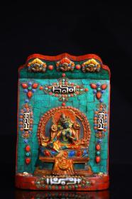 藏区回流纯手工掐丝镶嵌宝石，天珠佛龛
高22，宽15重约950克