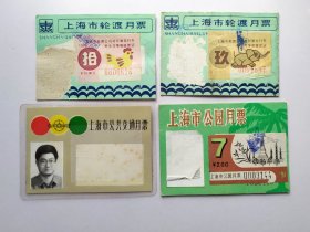 八十.九十年代 上海市轮渡、公园、公共交通月票 共计四张合售8元