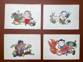 Z214 ·  50年代精美年画娃娃请帖杨柳青设计样稿 ·  样稿  · 多色套印 · 4张一套