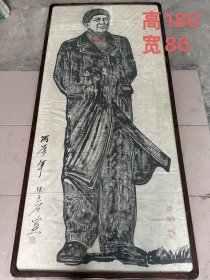 手绘主席像，个头大，画工逼真，画像的布是纯手工织的，品相完美，保存完整！包老！