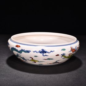 明成化红胎斗彩龙纹圆洗 高6.5厘米 宽20.5厘米