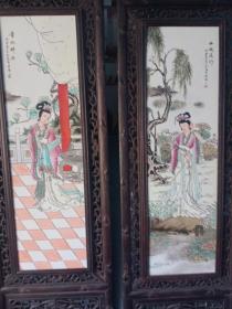 昭君出塞，贵妃醉酒，西施浣纱 貂蝉拜月，古代四大美女瓷板画，年代未知，保真瓷不包年代。纯手绘，非印刷品。个头大，不包邮，运费到付，估计运费挺贵的。谨慎下单，售出不退。

纯实木框子，框子是老木工工艺，不是那些粗制滥造的东西，画工和框子工艺都很讲究