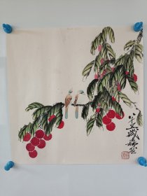 王森然，花鸟画一副，托裱，尺寸50x50厘米