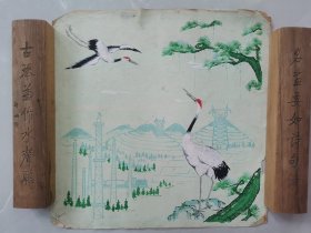 1971年南京手帕厂（？）六套色手绘底稿“松鹤”，版纸，“生产组同意投产五千打 钱银山”钢笔字标注