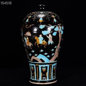 明珐花彩人物纹梅瓶古董收藏瓷器