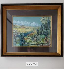 日本著名画家 铃木彻 油画 阿尔卑斯山森林湖畔 日本原框 收藏装饰礼品俱佳