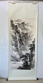 保真书画，郭传璋弟子，北京名家，王永旺（松庭）四尺整纸山水画佳作131×63cm，原装裱立轴。