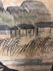 川端玉章 画155回流绢本【田园图】畫芯34×115厘米，品相如图，老旧，水印脱胶，绢本绫裱原装原裱，实木軸頭，值得收藏！