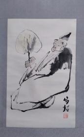 保真书画，山西名家，王步超人物画一幅，尺寸67.5×43m(日本展览原作)，王步超，（1936年— ），曾任太原画院院长、太原市美术家协会主席、省文学艺术界联合会委员、太原市文联副主席。长期潜心中国画技的研究与探索，擅写意人物、山水。其中，人物画融传统、夸张于一炉，画风独特，洒脱高雅；山水画追求意韵，笔墨苍润，吸收了西洋画在色调处理上之所长。