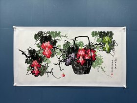 白雪画家四尺横幅水墨大写意水晶葡萄国画葡萄画提篮葡萄画作品客厅画沙发背景墙画走廊画