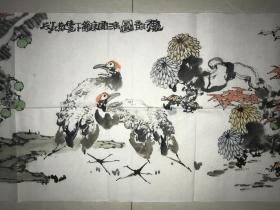 李东献四尺对开花鸟作品真迹