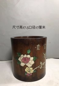 黄花梨镶嵌螺钿笔筒，器型周正无裂纹，保存完好尺寸见图！