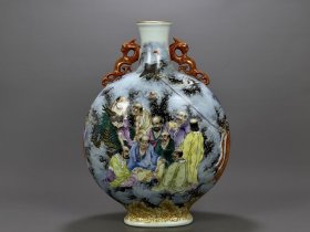 清乾隆珐琅彩十八罗汉人物纹扁瓶 古玩古董古瓷器老货收藏