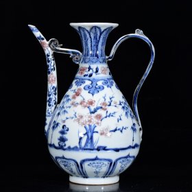 明青花釉里红松竹梅纹壶28*22m