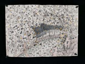 程十发弟子、著名画家 郑惠康 水墨画“花下”册页散叶一幅（约1.6平尺）HXTX173289