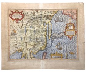 极稀见古董地图 1606年版《中国地图》
约多库斯•洪迪厄斯（Jodocus Hondius）原版手工上色 约1636年 阿姆斯特丹 背面为英语 
尺寸540*445mm