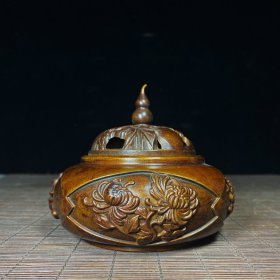 纯铜四季福禄香炉，高10厘米，宽10.5厘米，重600克